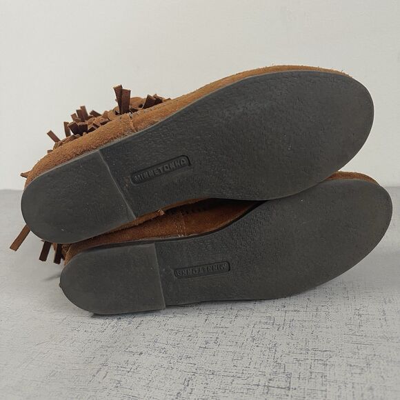 Minnetonka 3-Layer Fringe Suede Leather Moccasin Boots Size 8 Brown Boho Comfy - Picture 9 of 12